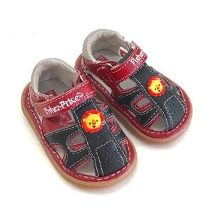FISHER PRICE Lion Leather Baby Shoes Sandals Black Red 12-18 Months Size 3 New